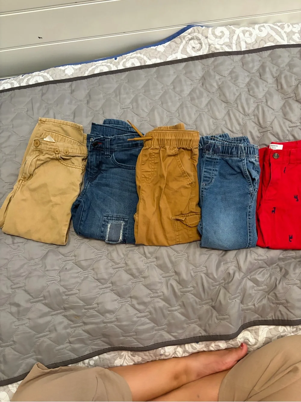 crown & ivy Kids Red Embroidered Cotton Shorts & Mixed Jeans Bundle